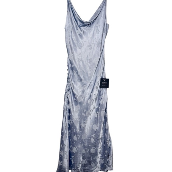 NEW Lulus All About You Slate Blue Floral Jaquard Women’s Satin Midi Dress Sz M - Picture 2 of 12
